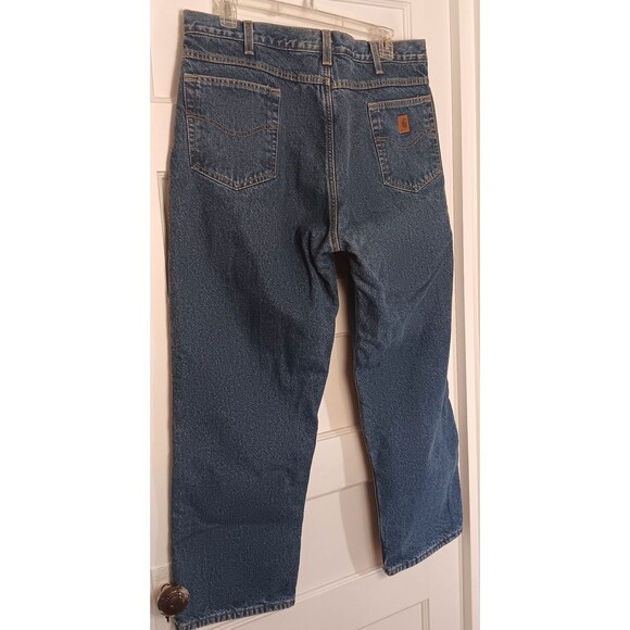 Vtg Carhartt Jeans Mn 40x30 Denim Fleece Lined Relaxed Tapered Y2K Workwear Logo - Picture 6 of 9